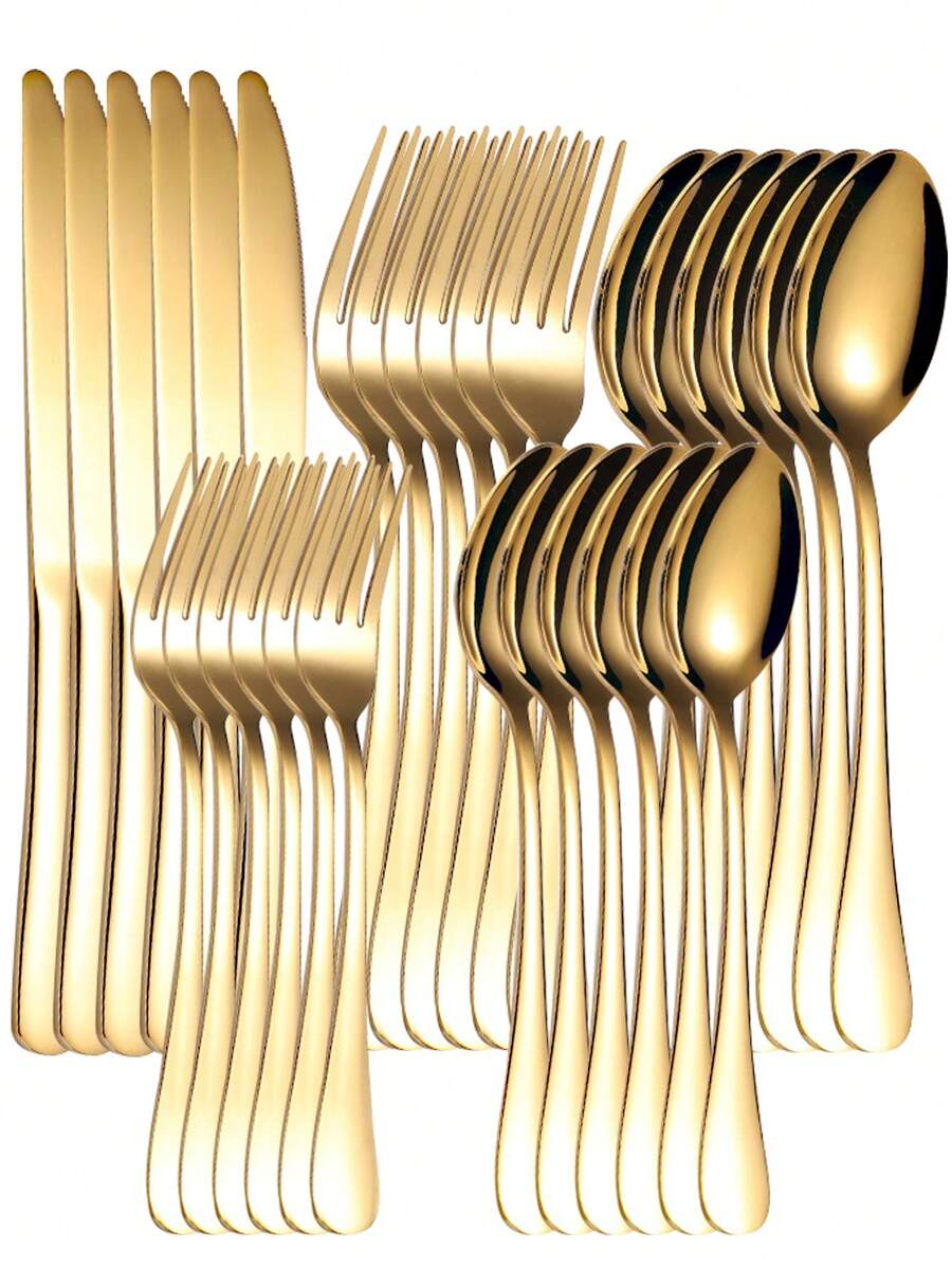 30 件/套 1010 不銹鋼餐具套裝,包括牛排刀、叉子、勺子,非常適合家庭聚會、餐廳、派對