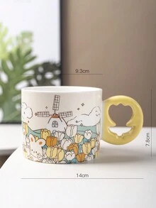 Taza Con Estampado De Dibujos Animados Y Mango De Tulipán Creativo De Cerámica Amarilla - amarillo - Ver 2