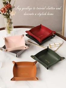 皮革首饰托盘，用于放置戒指、耳环和手镯；床头柜和梳妆台的收纳整理器；手表和硬币收纳托盘；印有金色英文单词的手机和钥匙扣，情人节返校礼物 - 彩色 - 查看 1