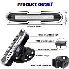 Cycle Zone 1 件 USB 可充电自行车尾灯，LED 警示灯带红、白、蓝 COB 灯，3 种颜色适合夜间骑行，山地自行车指示灯，闪烁安全灯 - 白色 - 查看 6
