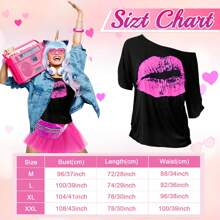 女孩的80年代服裝配件套裝,1980年代花式派對套件,包括t恤,tutu裙,臀包,頭帶,耳環,項鍊,網紗手套,腿套,眼鏡,手鐲,髮圈等裝扮配件