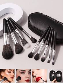 10pcs Mini Makeup Brush Set, Cosmetic Brushes With Pouch For Makeup Brushes,Brush Set,Makeup Brush Kit,Make Up Brush Set,Make Up Set Complete,Makeup Brush Set,Complete Makeup Kit,Brush Kit,Brushes Makeup Set,Makeup Gift Set,Set - Black - View 1
