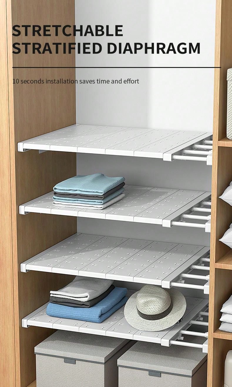 No Drill Required, Extendable Closet Shelf Divider For Clothes And