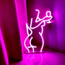 1 Pieza 15.7x9.6in (alrededor De 40x24.5cm) Luz De Neón Con Silueta De Mujer Sosteniendo Una Copa De Vino, Con Alimentación Por Usb/batería, Rosa, Para La Decoración De Pared/mesa, Perfecta Para Bar, Fiesta Y Decoración Del Hogar
