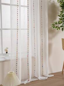 簡約清新有色壓花透紗窗簾,帶刺繡和桿口,1片 - 彩色 - 查看 7