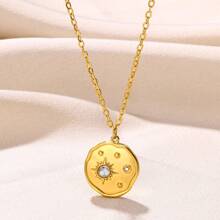1 件時尚不銹鋼太陽和星星吊墜項鍊女士金色,非常適合派對和禮物
