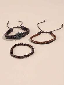 3入組西方風格男士船錨&舵時尚手鍊,合適的適用於日常穿著,首飾類禮品和派對