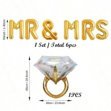 17 件白色和金色订婚派对装饰套装，包括 2 个 10 英寸金色心形铝箔气球、2 个 10 英寸白色心形乳胶气球、2 个 12 英寸金色亮片乳胶气球、2 个 12 英寸哑光白色乳胶气球、1 个 18 英寸白色心形铝箔气球、1 套 16 英寸 Mr&Mrs 铝箔气球、1 个 24 英寸大圆环铝箔气球和 1 套金色流苏纸质订婚横幅 - 杏色 - 查看 6