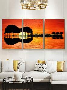 3入組帆布海報,鳥、日落、吉他形狀的倒影,簡約設計,家居裝飾,送給朋友,適用於客廳、臥室、辦公室、廚房、餐廳牆壁藝術裝飾,防水繪畫、印刷、藝術作品,不含相框 - 多色 - 查看 9