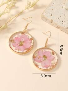 1 Pair Boho Style Dried Lavender & Pink Asymmetrical Petal Floral Simple Copper Hoop Earrings, Suitable For Daily Wear
