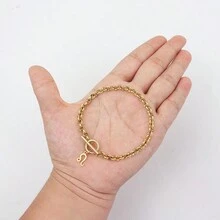 1 件时尚不锈钢搭扣十二生肖吊坠手链女士 - 金黃色 - 查看 3