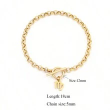 1 件时尚不锈钢搭扣十二生肖吊坠手链女士 - 金黃色 - 查看 2