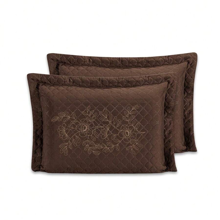 2 Pillowcases With Ultrasonic Quilted EMBROIDERY 70cmx50cm - Rust Brown - View 1