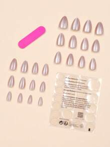 24入組手工製作方形9D星河貓眼指甲片，附1入倉鼠筆和1入果凍凝膠 - 藕粉色 - 查看 3