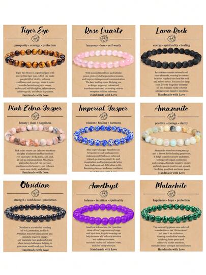 1PC Natural Crystal Bracelets for Women Men - 8mm Semi-Precious Gemstone Beaded Bracelets, Round Gemstones Stretch Bracelet, Yoga Bracelets Jewelry Gifts