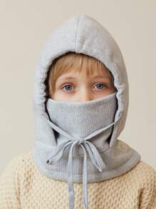1 件儿童冬季针织拉法帽，保暖颈部和耳朵保护，适合 3-12 岁儿童，适合雪地、骑自行车、滑雪 - 淺灰色 - 查看 2