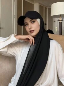 1件装休闲棒球帽遮阳帽雪纺头巾帽发巾睡眠帽 - 黑色 - 查看 3