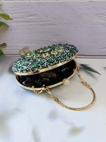 1 件綠色閃光萊茵石手拿包,帶金屬手柄和鏈帶,適合女士婚禮、派對或日常使用 - 綠色 - 查看 6