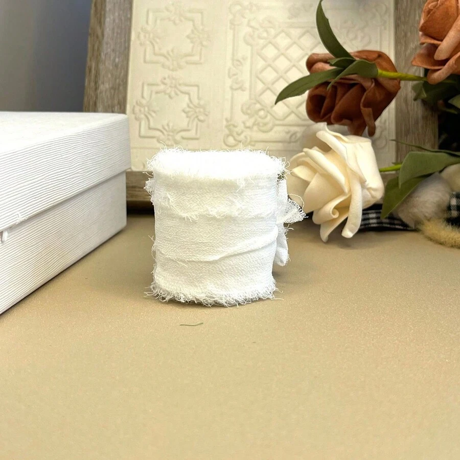 1卷5米x 40毫米聖誕手撕絹帶,帶有織邊緣,可用於diy聖誕樹裝飾,打結,花束,包裝