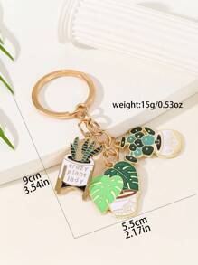 Green Plant Succulent Series Unisex Daily Wear Alloy Keychain, Fresh And Simple Mood Gift For Friends, Car Interior Decor, Event Party Favors Car Accessories Bag Charm School Plant