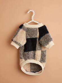 1件方格毛茸茸寵物衣服,適用於貓狗寵物的運動衫 - 彩色 - 查看 3