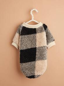 1件方格毛茸茸寵物衣服,適用於貓狗寵物的運動衫 - 彩色 - 查看 2