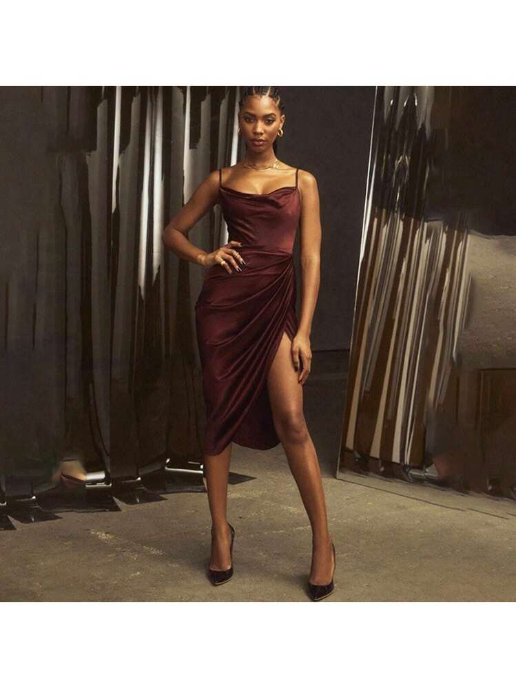 satin silk sling dress Backless Satin Long Sling Dress Women V Neck Sleeveless Slit Solid Sexy  Party Dresses 2026 Summer Lady Vacation Evening Robes