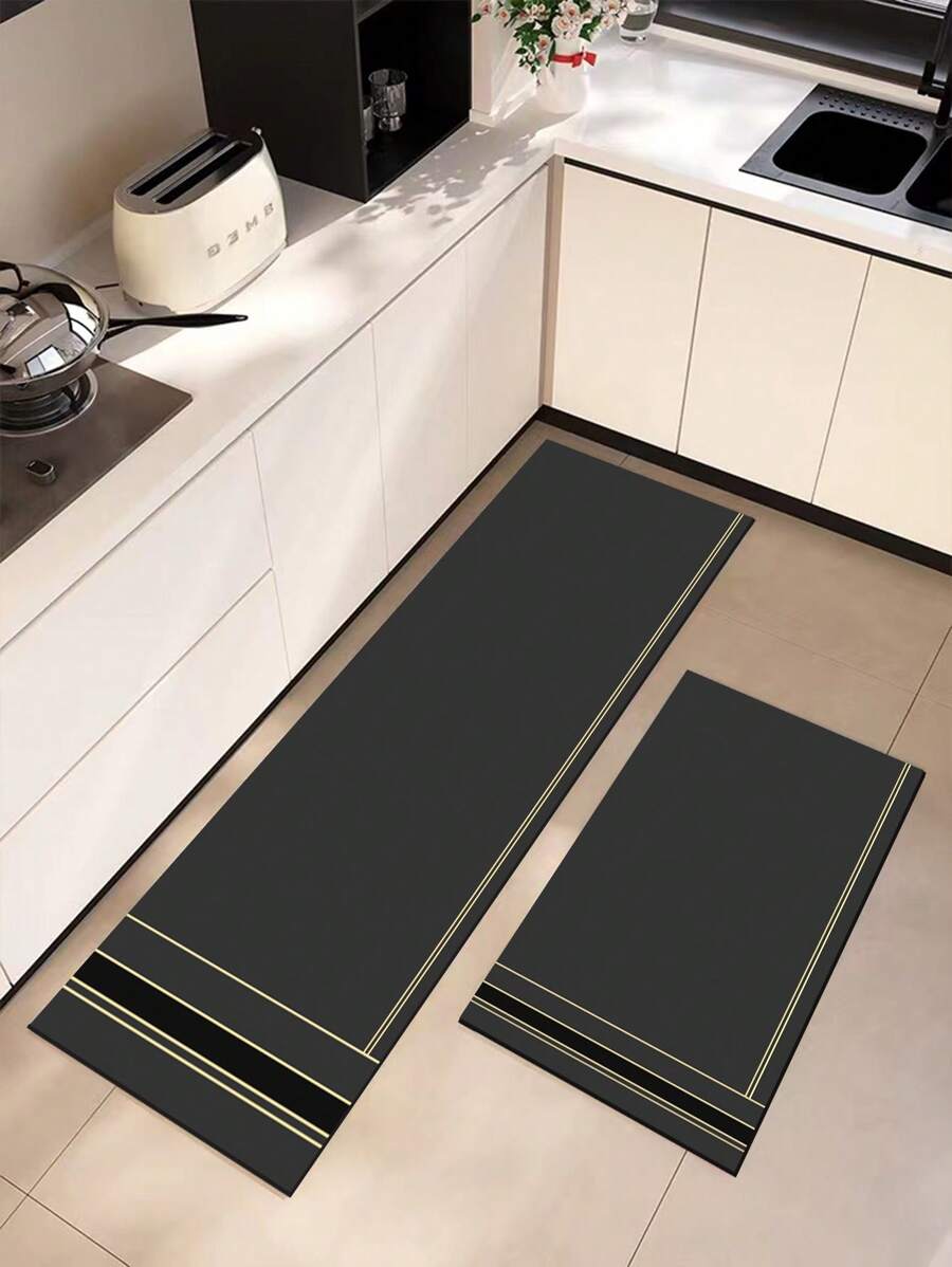 một miếng Gel silica Đệm Nhà bếp - Tối Xám Với Vàng Họa tiết đường kẻ Phong cách tối giản Cái đệm , Chống mệt mỏi , Không trượt , Hấp thụ nước & Sấy khô nhanh , Hoàn hảo Đối với Phòng bếp , Phòng tắm , Cửa Lối vào , Giặt Phòng Và Khác - Màu xám đen - Xem 1