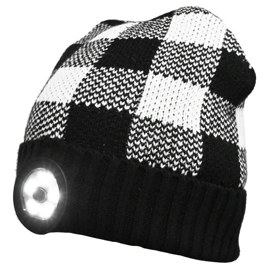 Gestreifte Gestrickte Mütze Beanie Mit Licht - Mütze Mit Led-licht Zum Laufen, Angeln Und Radfahren Für Männer Und Frauen
