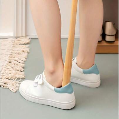 1 peça Calçadeira de bambu com cabo longo, ajudante de sapato, evita o colapso do calcanhar, fácil de colocar sem se curvar, cinto, acessórios para sapatos e botas, material de volta às aulas