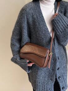 復古懷舊時尚新款閃亮單肩斜跨包,適用於女性辦公室裝扮 - 摩卡棕 - 查看 5