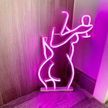 1 Pieza 15.7x9.6in (alrededor De 40x24.5cm) Luz De Neón Con Silueta De Mujer Sosteniendo Una Copa De Vino, Con Alimentación Por Usb/batería, Rosa, Para La Decoración De Pared/mesa, Perfecta Para Bar, Fiesta Y Decoración Del Hogar