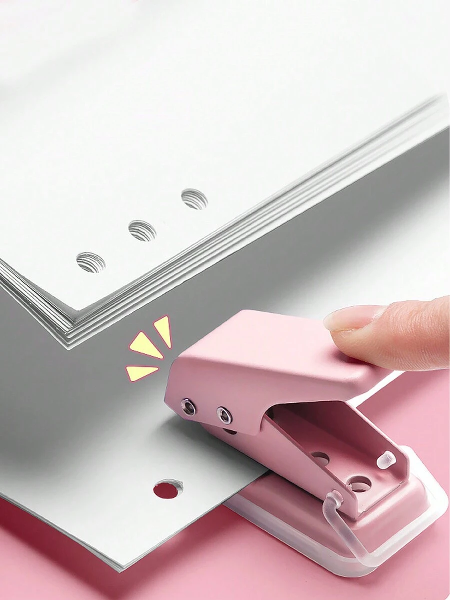 1 件迷你手動單孔打孔器,適用於 A4 紙、活頁筆記本、diy 工藝 - 粉色 - 查看 1