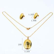 時尚橢圓形鍍金不銹鋼項鍊和耳環珠寶套裝,適合女性穿著