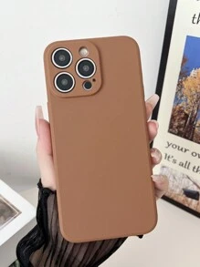 1pc High-End Straight Edge Pattern Full Coverage Soft Shell Anti-Drop Anti-Fingerprint Phone Case Compatible With Apple, Compatible With Samsung, Compatible With Huawei, Compatible With Redmi, Compatible With Xiaomi, Compatible With Oppo,International Version, Not The Domestic Version - Brown - View 2