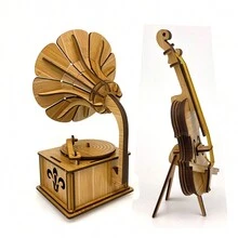 鋼琴和小提琴模型diy拼圖套件,木製3d工藝拼圖套件,激光切割組裝模型套件 - 卡其色 - 查看 6