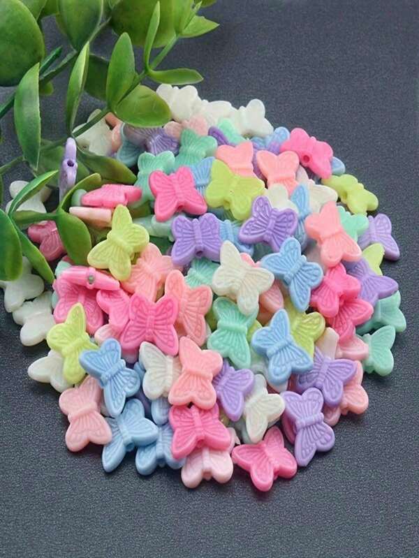 150pcs/Pack Mixed Color 1.1 X 1.43cm Spacer Beads For Handmade DIY Beading Butterfly Shaped Necklace Bracelet Craft Decorative Accessories