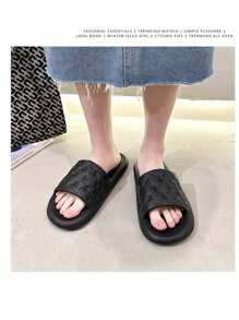 夫妻情侶款夏季室內拖鞋,男女皆可,防滑、不臭、無聲、厚底浴室鞋 - 黑色 - 查看 3
