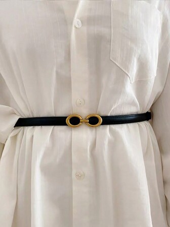 Fashionable Black Ladies' Waist Belt With Buckle Closure