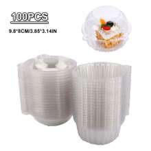 100pcs Reusable Transparent Plastic Cake Packaging Box, Cookie And Donut Round Box, Dessert And Biscuit Packing Box For Baking - Clear - View 2