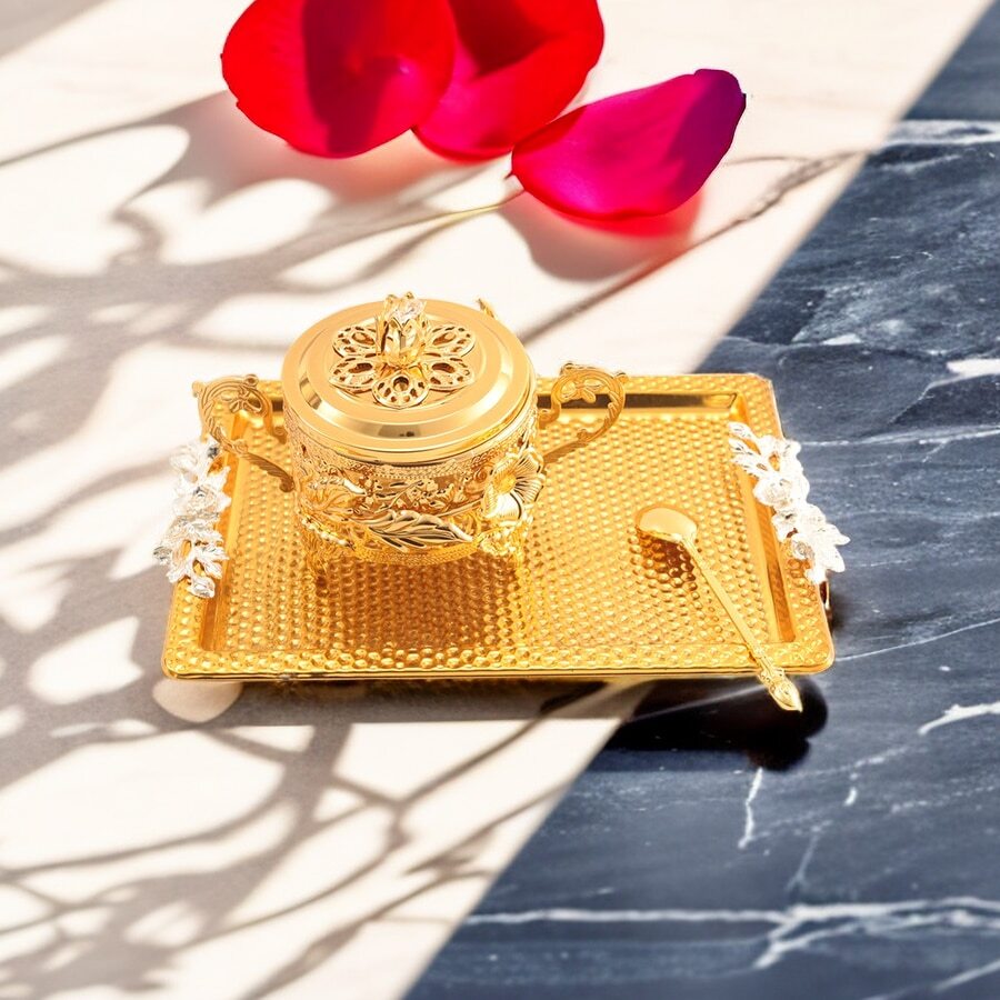 Luxury European Style Wrought Iron & Crystal Candy Bowl - Gold - View 1