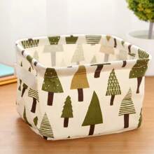 1pc Handle Printed Storage Basket, Waterproof Desktop Organizer Box, Fabric Closet Storage Bin, Suitable For Home Decor, Bedroom, Dorm And Office, Cute Desktop Sundries Storage Bucket - Green - View 11