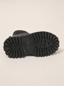 Kids Thermal-Lined Mid-Calf Boots, Toddlers' Leather Mid-Top Waterproof Anti-Slip Thick Winter Warm Short Boots With Side Zipper - Black - View 7