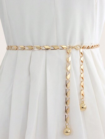 Street 1pc Women's Golden Metal Hook Adjustable Waist Chain, Casual Belt For Dress, Suitable For Daily Wear Halloween Christmas Summer, School