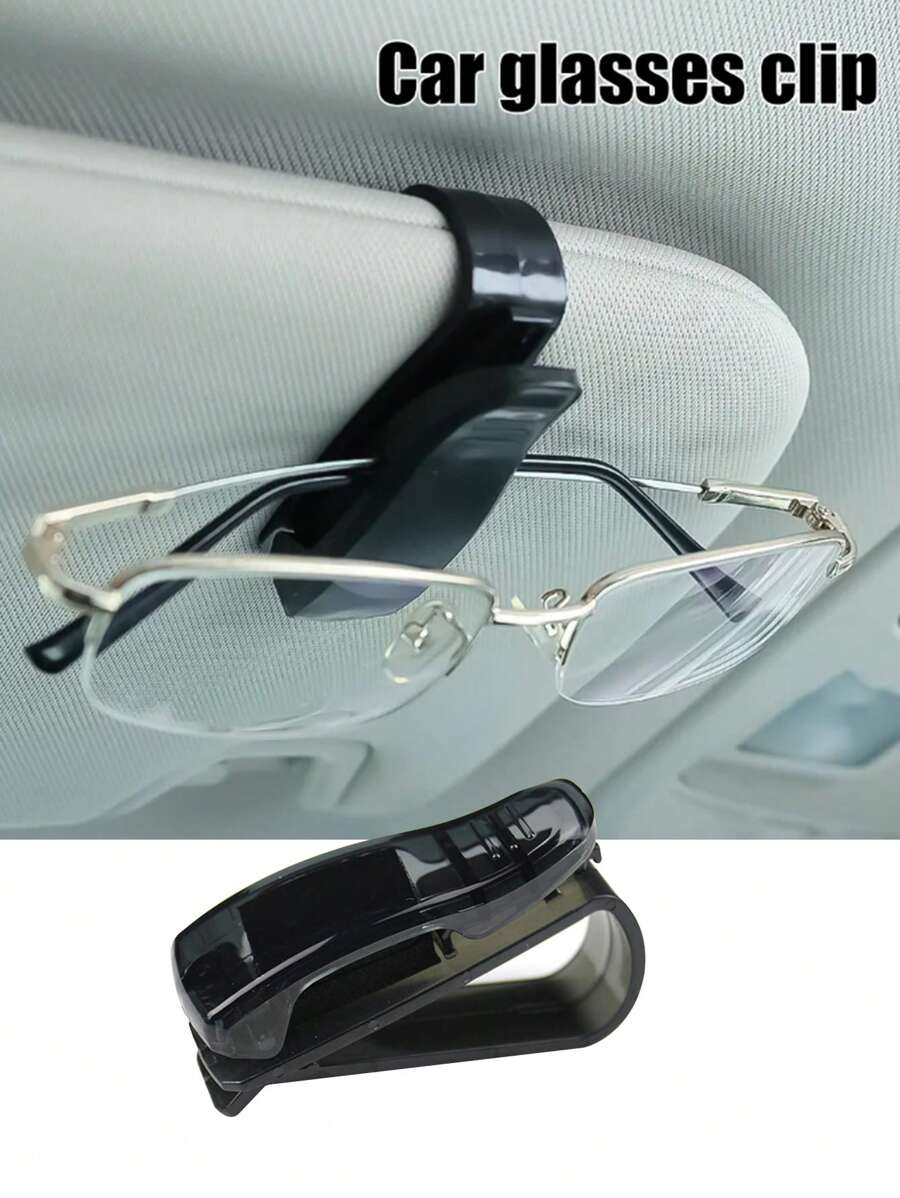 1入組黑色汽車防曬遮陽板夾櫥,眼鏡支架,汽車眼鏡卡夾,眼鏡框架,適用於汽車 - 黑色 - 查看 1