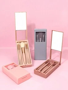 5pcs Portable Makeup Brush Set With Storage Box And Mirror,Small Complete Function Cosmetic Brushes Kit Perfect For On The Go Travel,Brush Set,Makeup Brush Kit,Make Up Brush Set,Make Up Set Complete,Makeup Brush Set,Complete Makeup Kit,Brush Kit,Brushes Makeup Set,Makeup Gift Set,Set - Baby Blue - View 10