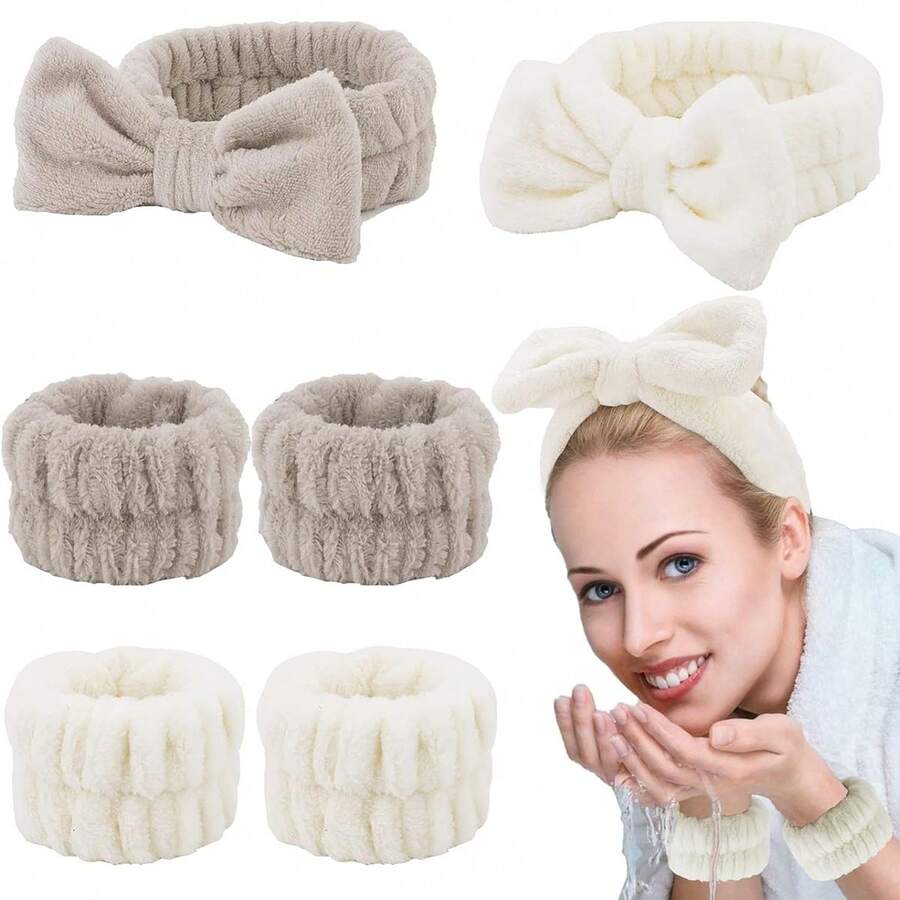 3入組水療頭帶手腕洗手帶套裝,洗臉用頭帶和手帶套裝,適用於女性化妝瑜伽 - 彩色 - 查看 1