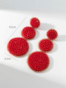 1 Par De Aretes De Círculo De Cuentas De Cristal Y Con Forma De Arroz - Azul - Ver 6