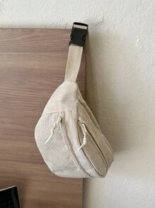 休闲大容量多口袋轻便腰包胸包男女通用、度假、运动、开学第一天学院风腰包 - 卡其色 - 查看 7