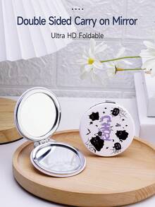 可摺疊口袋化妝鏡,1個萬聖節可愛鬼臉圖案雙面圓形精緻化妝鏡,桌上鏡子,便攜旅行鏡子,適用於女性和女孩,送給女性、媽媽、妻子、姐妹、少女朋友的禮物